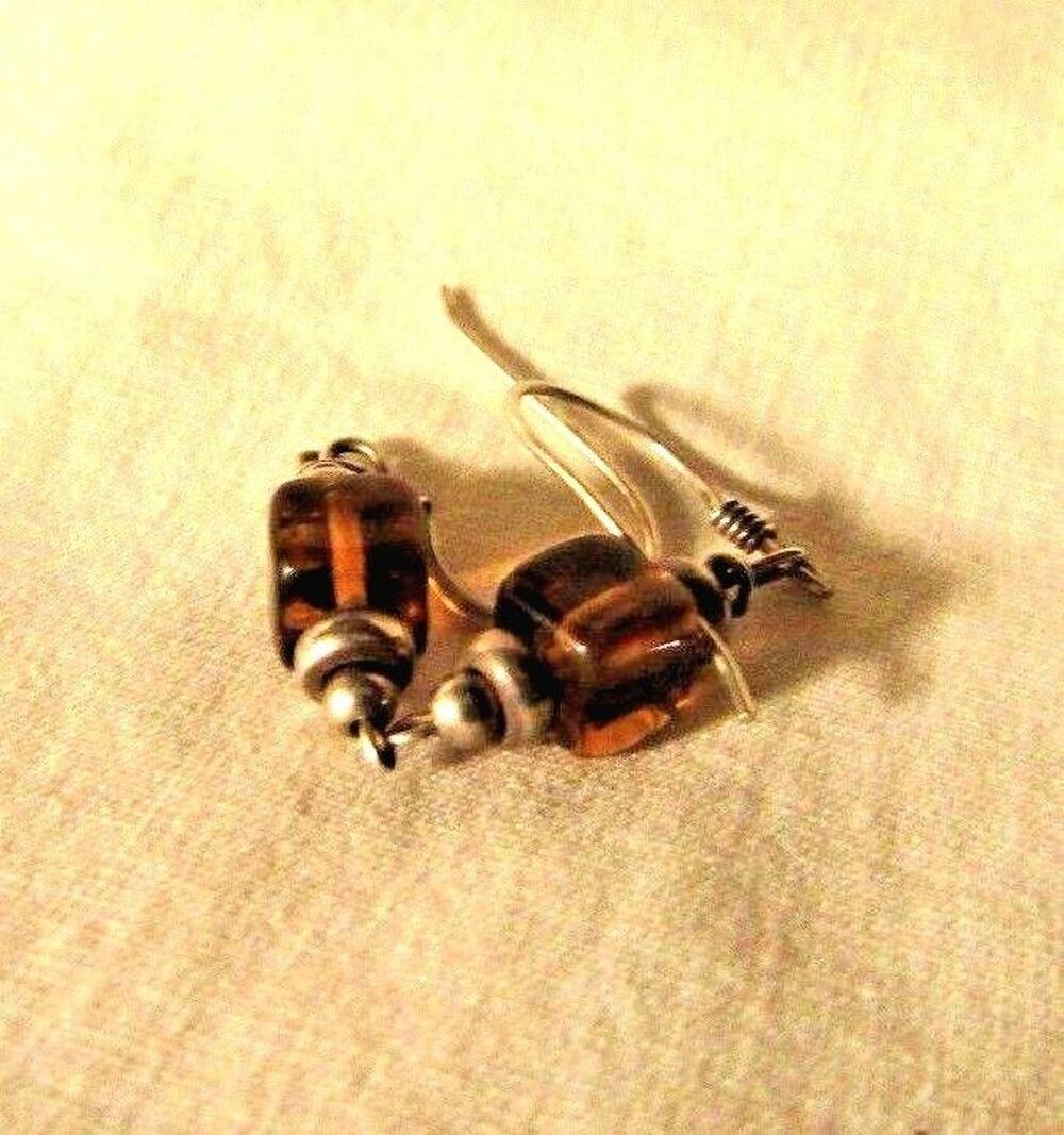 Beautiful Transparent Brown Cube Stone Dangle Sterling Silver 925 Earrings